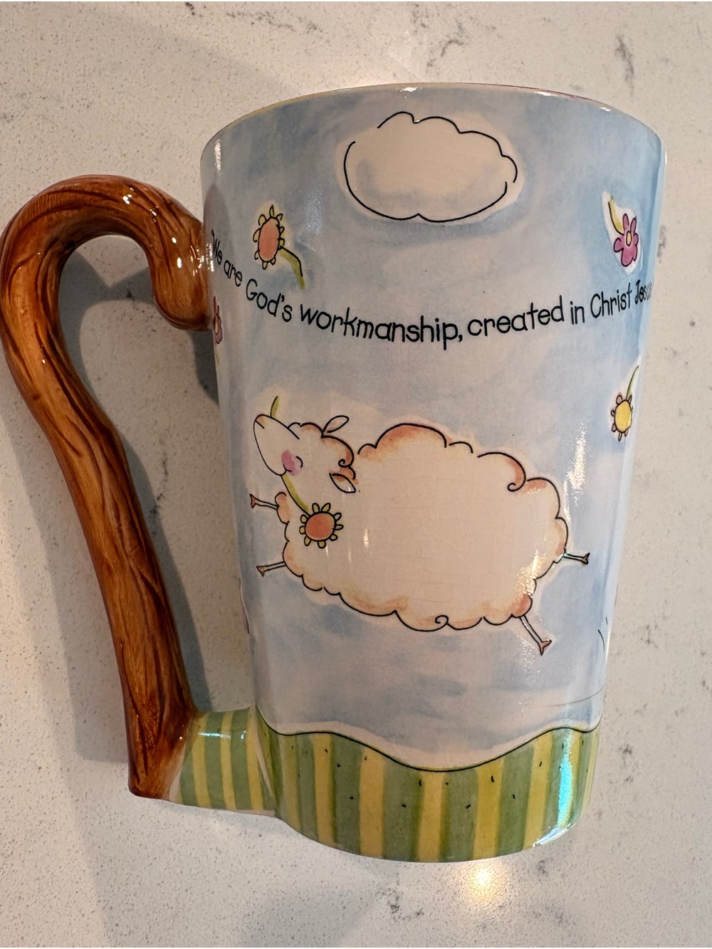 Vintage DaySpring Scripture Mug Ephesians 2:10 Whimsical Jumping Sheep 16oz